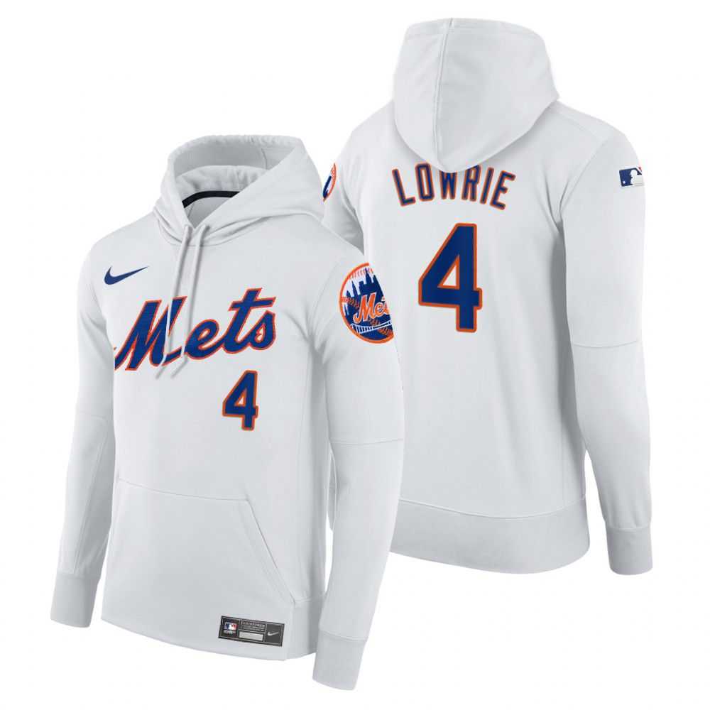 Men New York Mets 4 Lowrie white home hoodie 2021 MLB Nike Jerseys